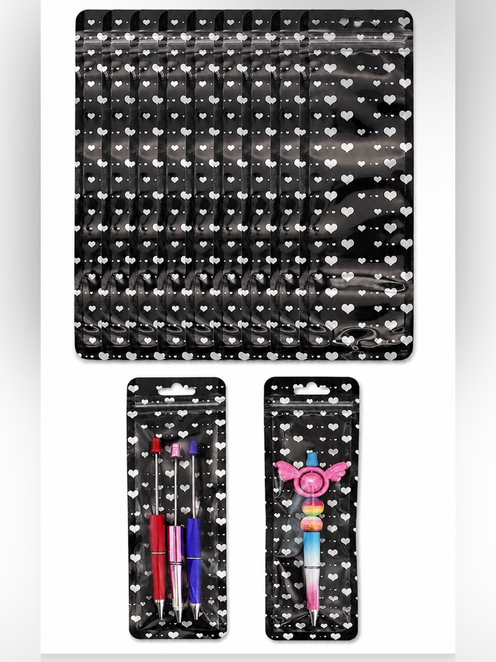 BUY NOW 20 Black w/Hearts Mylar Zip Bags - Multipurpose